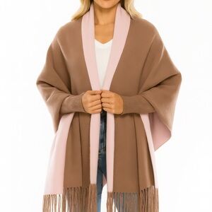 Colorblock Fringe-trimmed Open Wrap